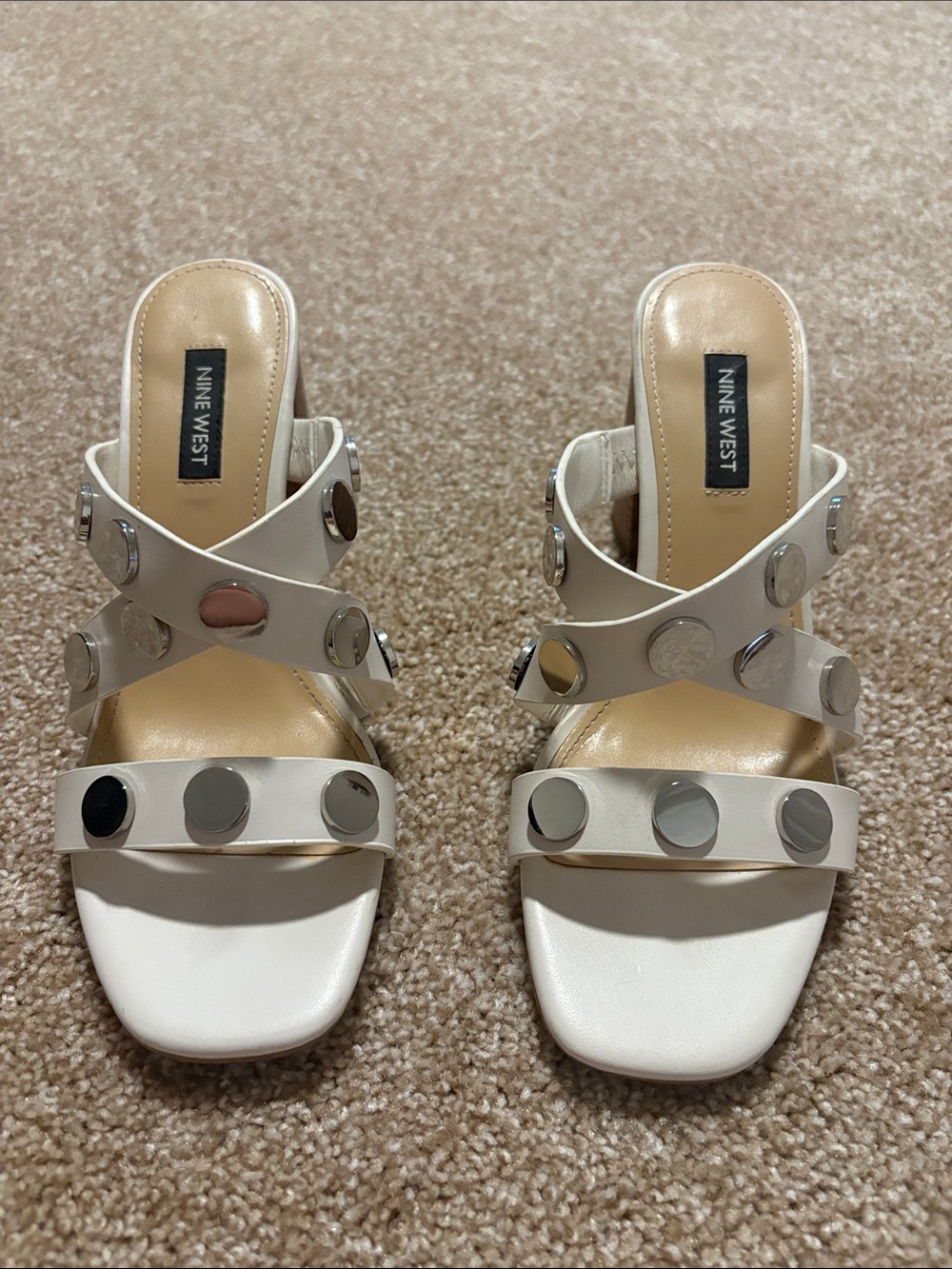 Nine West cream Embellished Leather Slide Mules size 6.5